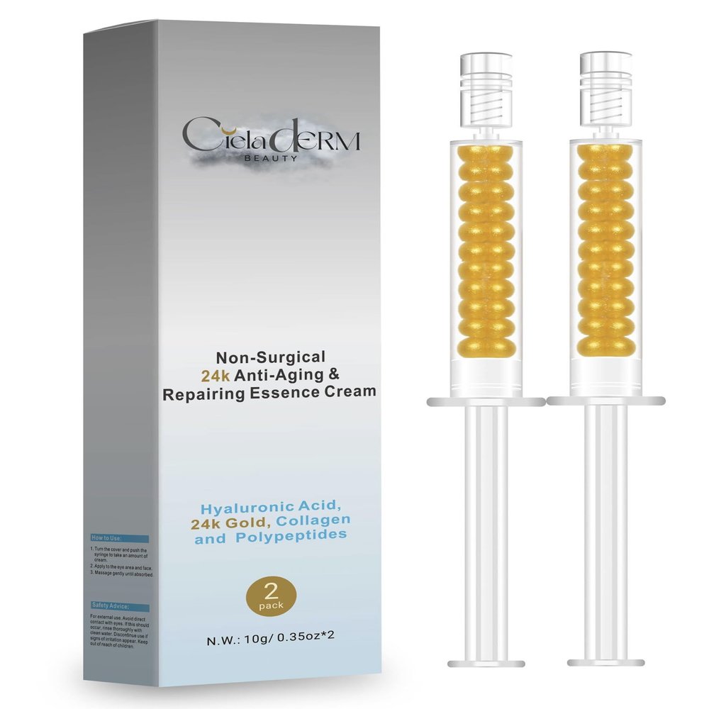 Under Eye 24K Gold Gel |Reduce Fine Lines, Dark Circles, Puffy Eyes, Undereye Bags| Advanced Night Anti Wrinkle Repair Eye Solution Gel-Cream | Facelift Essence Cream | 2 Syringe Pack