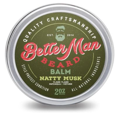 BETTER MAN BEARD Natty Musk Beard Balm - 2 oz All-Natural Moisturizing Beard Balm with Therapeutic Grade Essential Oils & 100% Natural Formula - Balm-04