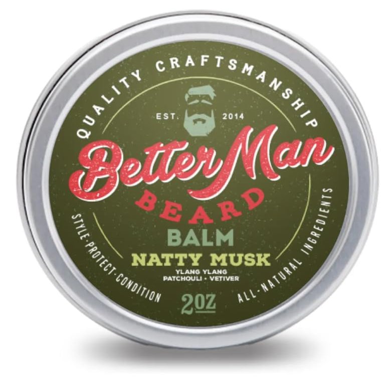 BETTER MAN BEARD Natty Musk Beard Balm - 2 oz All-Natural Moisturizing Beard Balm with Therapeutic Grade Essential Oils & 100% Natural Formula - Balm-04
