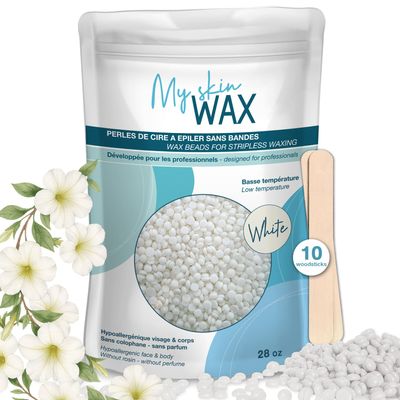 My skin WAX - Hard Wax Beads for Hair Removal, Maxi Pack 1.75 lb, Hypoallergenic & Rosin-Free Stripless Wax for Sensitive Skin, Coarse Hair, Bikini Brazilian, Face, Underarms, Legs, Chest, White