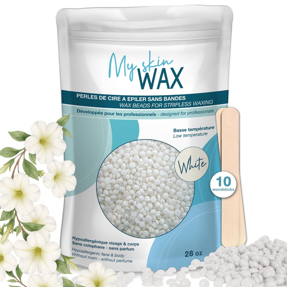 My skin WAX - Hard Wax Beads for Hair Removal, Maxi Pack 1.75 lb, Hypoallergenic & Rosin-Free Stripless Wax for Sensitive Skin, Coarse Hair, Bikini Brazilian, Face, Underarms, Legs, Chest, White