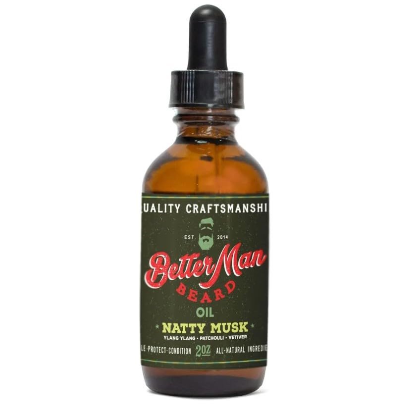 BETTER MAN BEARD Natty Musk Beard Oil - 2 oz All-Natural Leave-in Beard Conditioner with Therapeutic Grade Essential Oils & 100% Natural Formula - Oil-04