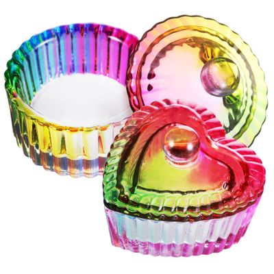 2 Pcs Colorful Glass Dappen Dish Bowls with Lids for Acrylic