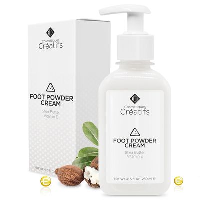 Cosmtiques Cratifs Foot Powder Cream for Dry Cracked Heels, Odor Control, and Intense Skin Hydration, 8.5 fl. oz., with Shea Butter and Vitamin E