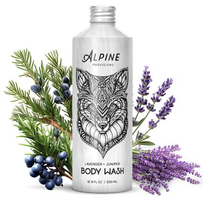 Alpine Provisions Natural & Organic Body Wash with Lavender & Juniper  Moisturizing Body Wash with Aloe Vera, Coconut Oil & Essential Oils  Vegan, Sulfate-Free, Plastic-Free  16.9 fl oz