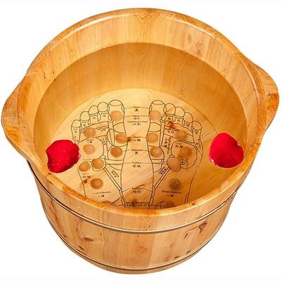 MegLob Wooden Foot Spa Bath Basin, Pedicure Feet Bath Soaking Tub, Solid Wood Foot Bath Bucket Contains Comfortable Bumps, Multifunctional Round Wooden Barrel, Large Foot Soaking Tub for Home Spa,B,L