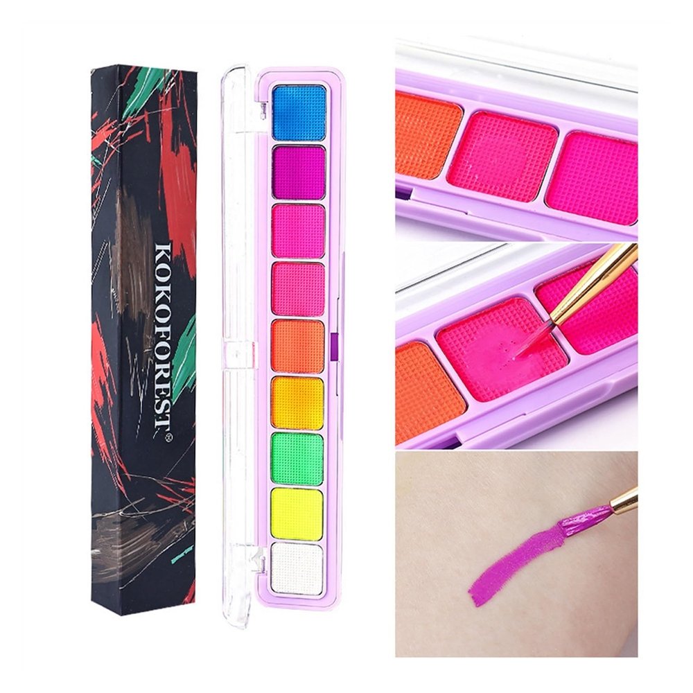 Face Painting Kit 9 Color Body Paint, Glow-in-the-dark Body Watercolor Paint Set, Portable Face Paint Professional Body & Face Paint Kit