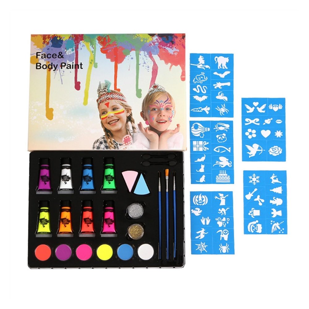 Face Painting Kit 23 Pcs Body Paint Sets, Holiday Party Paint, Stage Makeup Templates Professional Body & Face Paint Kit