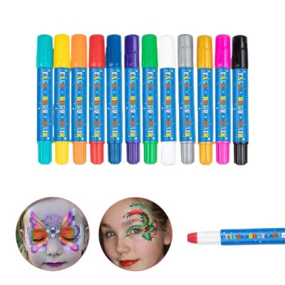 WAOCEO Face Painting Kit 12 Color Face Crayons, Easy to Clean Body Paint Crayons, Paint Doodle Set Rotating Crayons Professional Body & Face Paint Kit