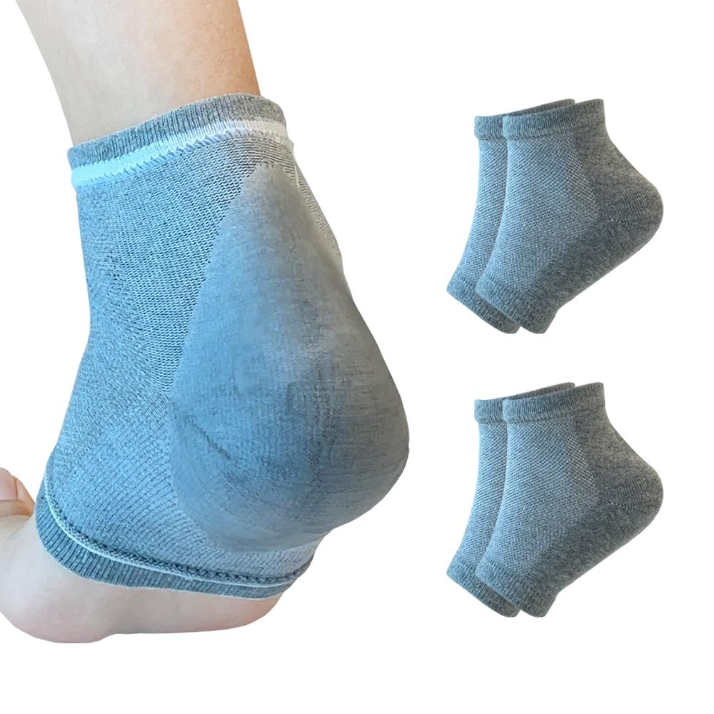 Moisturizing Gel Heel Socks to Repair Dry, Cracked Heels Soften, Soothe & Revitalize Feet for Men & Women (Gray, 2 Pairs)