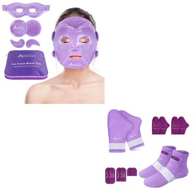 Atsuwell Cooling Ice Face Eye Mask Set for Dark Circles and Cold Therapy Socks & Cold Gloves Comfort Items for Chemo Patients, Arthritis, Chemo Care Package Gift, S/M