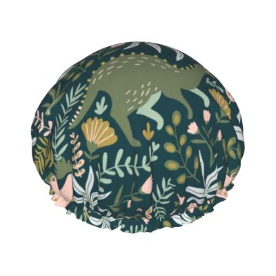 Women's Double Layer Waterproof Shower Cap, Features Non-slip Secure Fit, Easy Maintenance, and Reusable Convenience Cute dinosaur