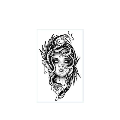 2 Sheets Of Temporary Tattoo Stickers Medusa Arm Snake Female Male Juice Vegetable Ink Waterproof Semi-Permanent And Long-Lasting For 2 Weeks Non-Reflective