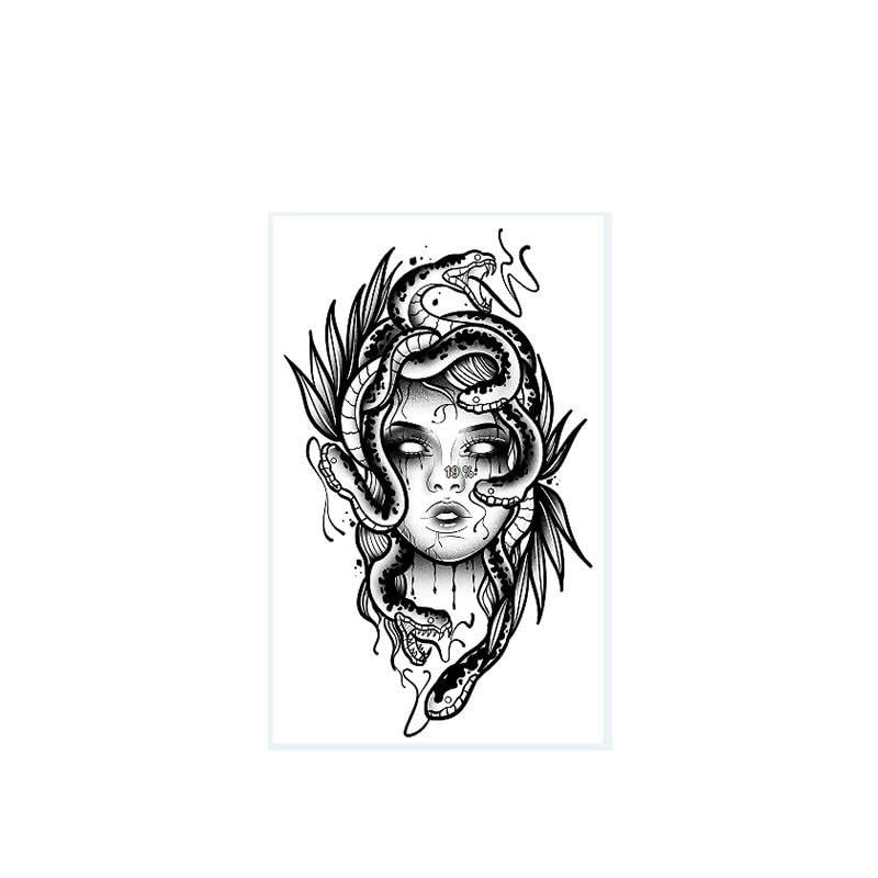 2 Sheets Of Temporary Tattoo Stickers Medusa Arm Snake Female Male Juice Vegetable Ink Waterproof Semi-Permanent And Long-Lasting For 2 Weeks Non-Reflective