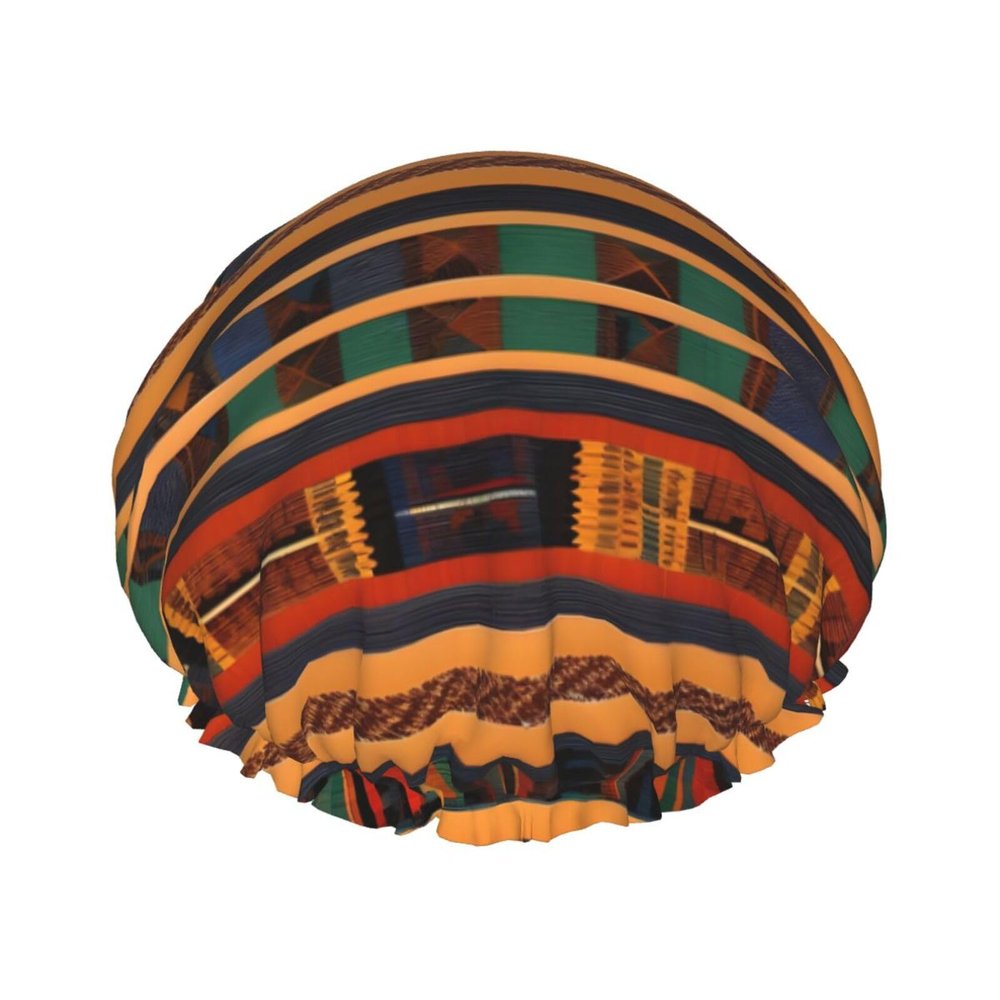 african weaving Print Reusable Shower Cap for Women,Double Waterproof Layers Bathing Hat,Quick Drying Bath Hair Cap