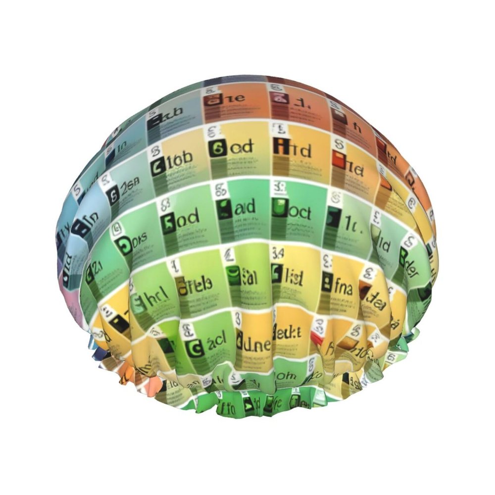 Periodic table of elements Print Reusable Shower Cap for Women,Double Waterproof Layers Bathing Hat,Quick Drying Bath Hair Cap