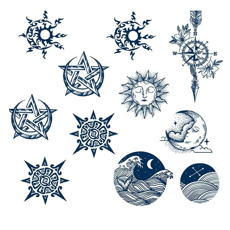 11 Temporary Tattoo Stickers For Men And Women Juice Plant Ink Waterproof Semi-Permanent And Lasting For 2 Weeks Small Pattern Simulated Tattoo To Cover Scars