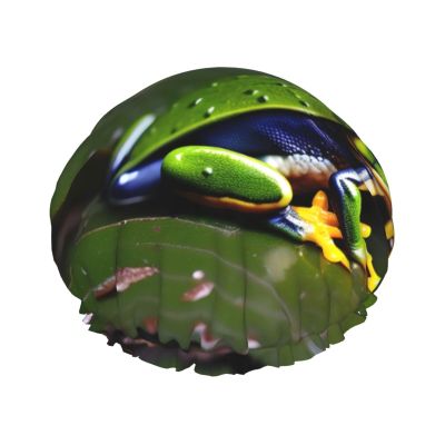 Peace Tree Frogs Print Reusable Shower Cap for Women,Double Waterproof Layers Bathing Hat,Quick Drying Bath Hair Cap