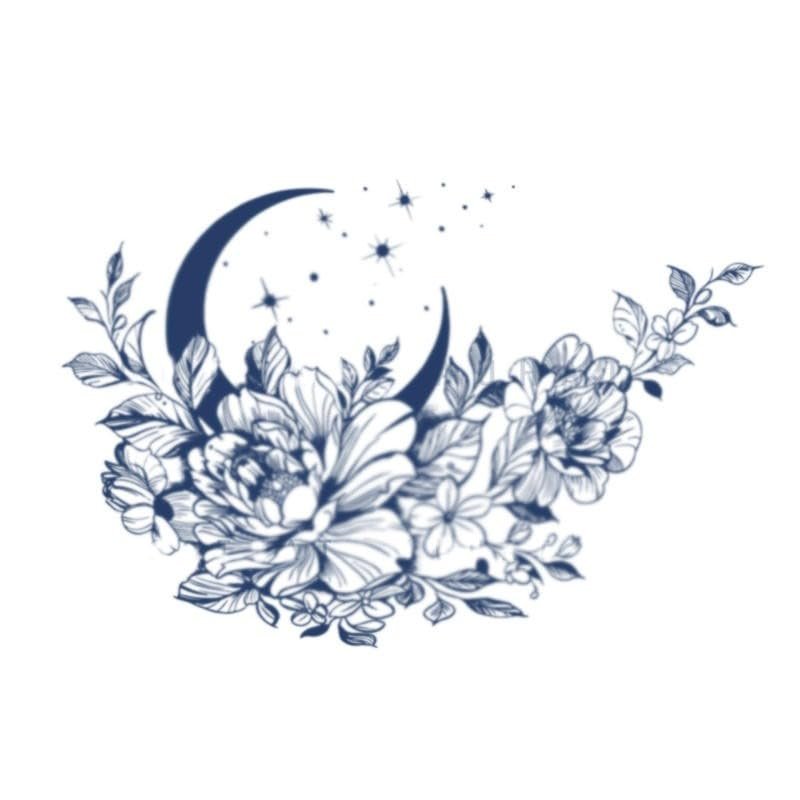 Juice Plant Ink Is Waterproof Semi-Permanent And Long-Lasting For 2 Weeks Temporary Tattoo Stickers For Women Large Picture Of Clavicle Flower Arm Moon Simulated Star And Moon Plain Flower
