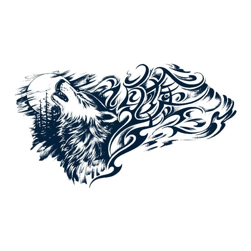 GoDdis 2 Pieces Of Wolf Head Temporary Tattoo Stickers For Men'S Chest And Back Simulated Arms Juice Plant Ink Waterproof Semi-Permanent And Lasting For 2 Weeks