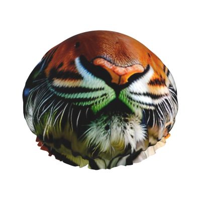 Tiger Stripes Orange Pattern Print Reusable Shower Cap for Women,Double Waterproof Layers Bathing Hat,Quick Drying Bath Hair Cap