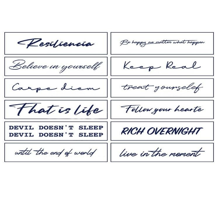12 English Short Sentence Temporary Tattoo Stickers For Women On Neck Juice Plant Ink Waterproof Semi-Permanent And Lasting 2 Weeks For Men