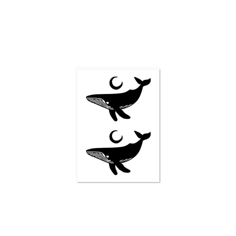 2 Pieces Of Temporary Tattoo Stickers With Whale Pictures Moon Female And Male Juice Plant Ink Waterproof Semi-Permanent And Long-Lasting For 2 Weeks Non-Reflective