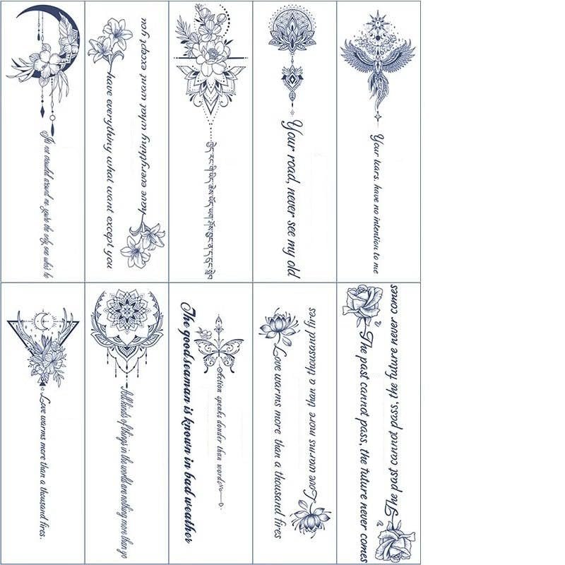 10 Temporary Tattoo Stickers For Women On Back With English Letters Juice Plant Ink Waterproof Semi-Permanent And Lasting 2 Weeks Sexy Simulation Tattoo