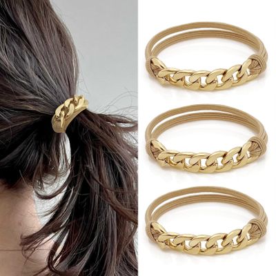 Hair Tie Bracelets for Women, Cute Ponytail Holders Soft Elastic for Blonde Curly Hair, Gold Hair Ties No Damage for Girls Khaqi