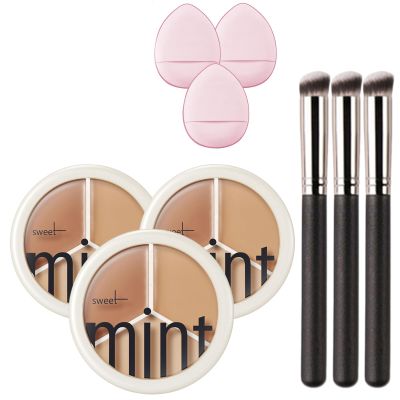 Beauty Lust Tri-Color Concealer Palette - Covers Acne Marks, Dark Spots - 3 Steps to Face Sculpting - Sweet Mint, Waterproof, Long Lasting (3PCS)