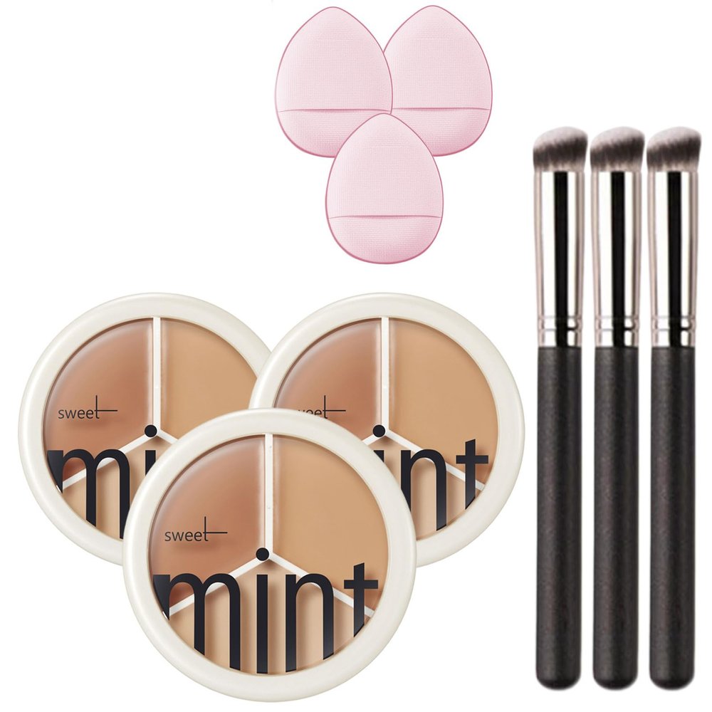 Beauty Lust Tri-Color Concealer Palette - Covers Acne Marks, Dark Spots - 3 Steps to Face Sculpting - Sweet Mint, Waterproof, Long Lasting (3PCS)