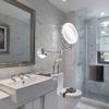 AMHIL Wall Mount Led Lighted Makeup Mirror 5X Magnifying USB Rechargeable Cosmetic Mirror 360 Swivel Extendable Two Sided Vanity Mirror for Bathroom/Nickel Brushed view 2