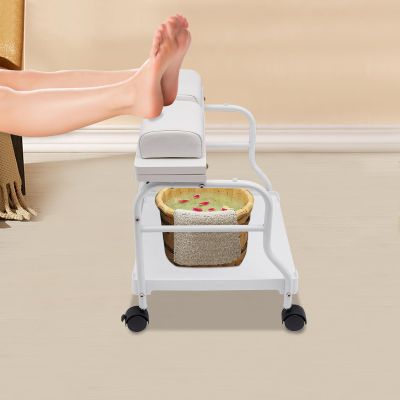 Beauty Salon Nail or Foot Bath Spa Portable Esthetician Trolley Cart Foot Rest with Wheels Foot Massage Station Rolling Cart for Beauty Salon, Medical Clinics, Hair Salons and Home Bathrooms, White
