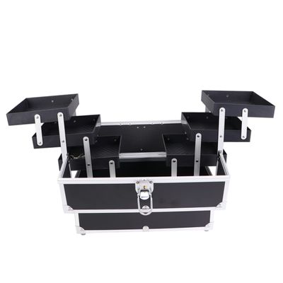 Mikinona Handheld Makeup Train Case Portable Cosmetics Organizer for Travel Shoulder Strap Black Toiletry Holder Capacity for Professionals and Home Use