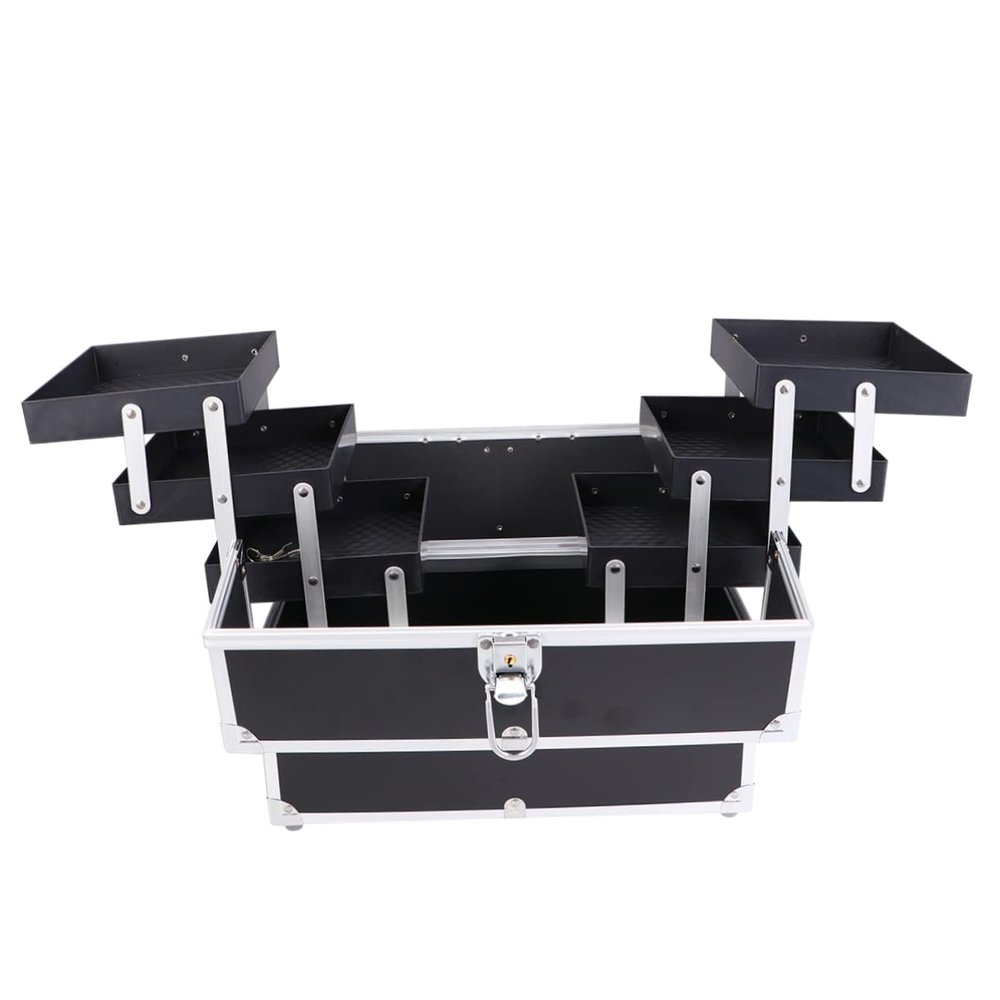 Mikinona Handheld Makeup Train Case Portable Cosmetics Organizer for Travel Shoulder Strap Black Toiletry Holder Capacity for Professionals and Home Use