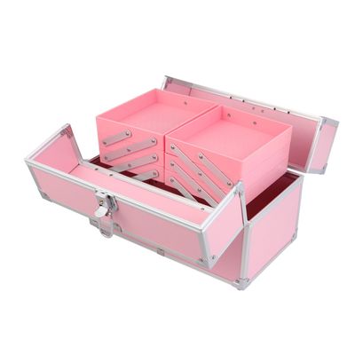 FRCOLOR Handheld Travel Makeup Box Cosmetic Organizer with Capacity Shoulder Strap and Durable Design for Cosmeticians and Home Use Pink