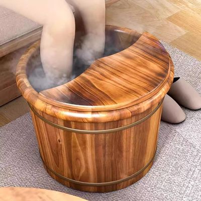 MegLob Wooden Foot Bath Deep Soaking Tub with Insulation Lid, Solid Wood Feet Spa Basin Lit, Luxury & Smooth Carbonized Wooden Feet Bath Barrel, Relieve Foot Pressure for at Home Spa Pedicures,S