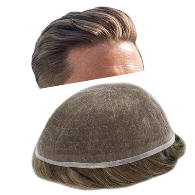 Toupee for Men Soft Full French Lace 100% Real Human Hair Replacement System Breathable Hair pieces Units for Men8"X10"#1820 Medium Blonde with 20% gray hair-110% Light to Medium Light Density