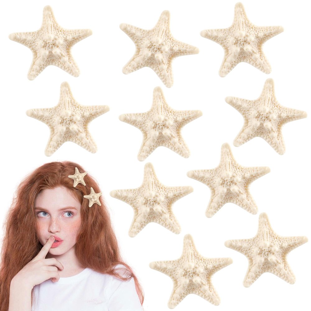 10PCS Cute Starfish Resin Beach Hair Pins and Mermaid Alligator Clips, Princess Accessories for Women and Girls' Beach-themed Travel Party