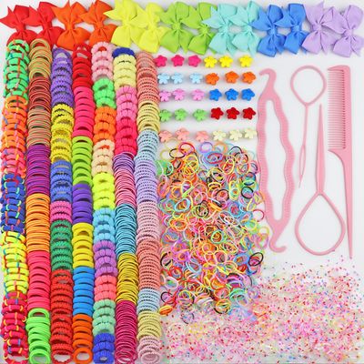1225 Pcs+ Baby Girls Hair Ties Seamless Cotton Elastics Hair Bands Colorful Mini Rubber Tie Bow Hair Clips Flower Claws Assorted Ponytail Holders Soft for Thin Hair Braids Kids Toddler Little One