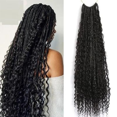 YiXing Crochet Boho Box Braids With Human Hair Curls Pre-looped Synthetic Braids Human Hair Curly Braiding Hair Extensions Natural Color for Woman (14inch, 40 Strands)