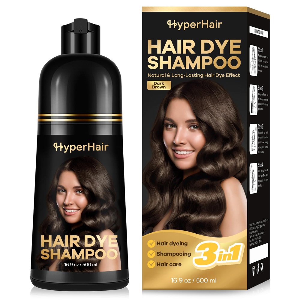 HyperHair Dark Brown Hair Dye Shampoo, Shampoos for Color Treated Hair, Hair Dye Shampoo 3 In 1, Hair Dye, Shampoos for Gray Hair for Women & Men, Long Lasting & Coverage