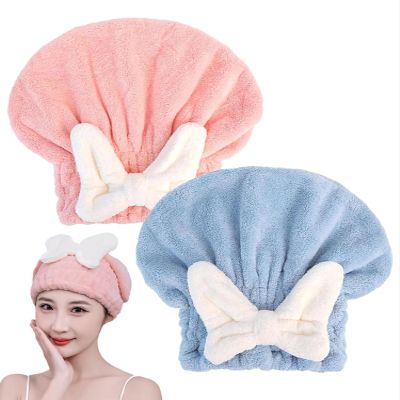 YUMINGUHC 2Pcs Ultra Absorbent Hair Quick Drying Towel for Women Girls New Microfiber Hair Towel Wrap Dry Turban Soft Bow Tie Plopping Head Towels Shower Cap for Kids (Pink+Blue)