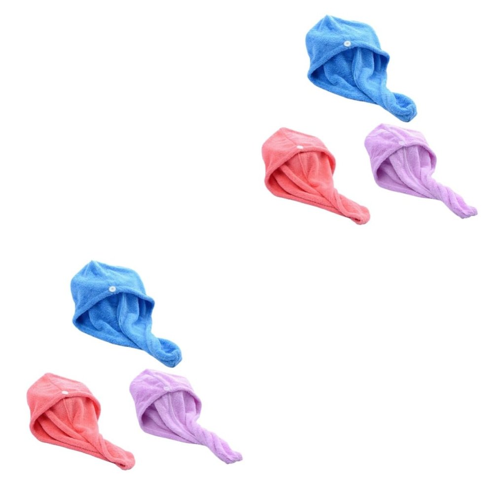 Beavorty 2sets Hair Towel Wrap Bathing Cap Shower Cap Water Absorption Girls 3pcs*2 Random Color