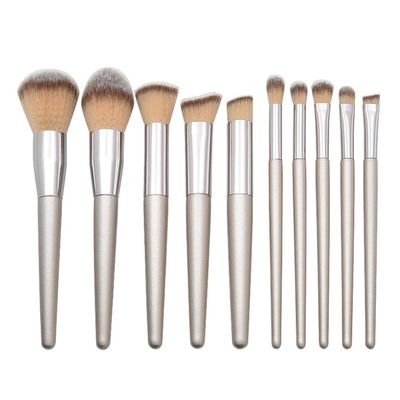 Handle Conical Grey Mouthpiece 10Pcs Brush Handle Set Makeup Beige Wooden Brush Eye Shadow Brush for
