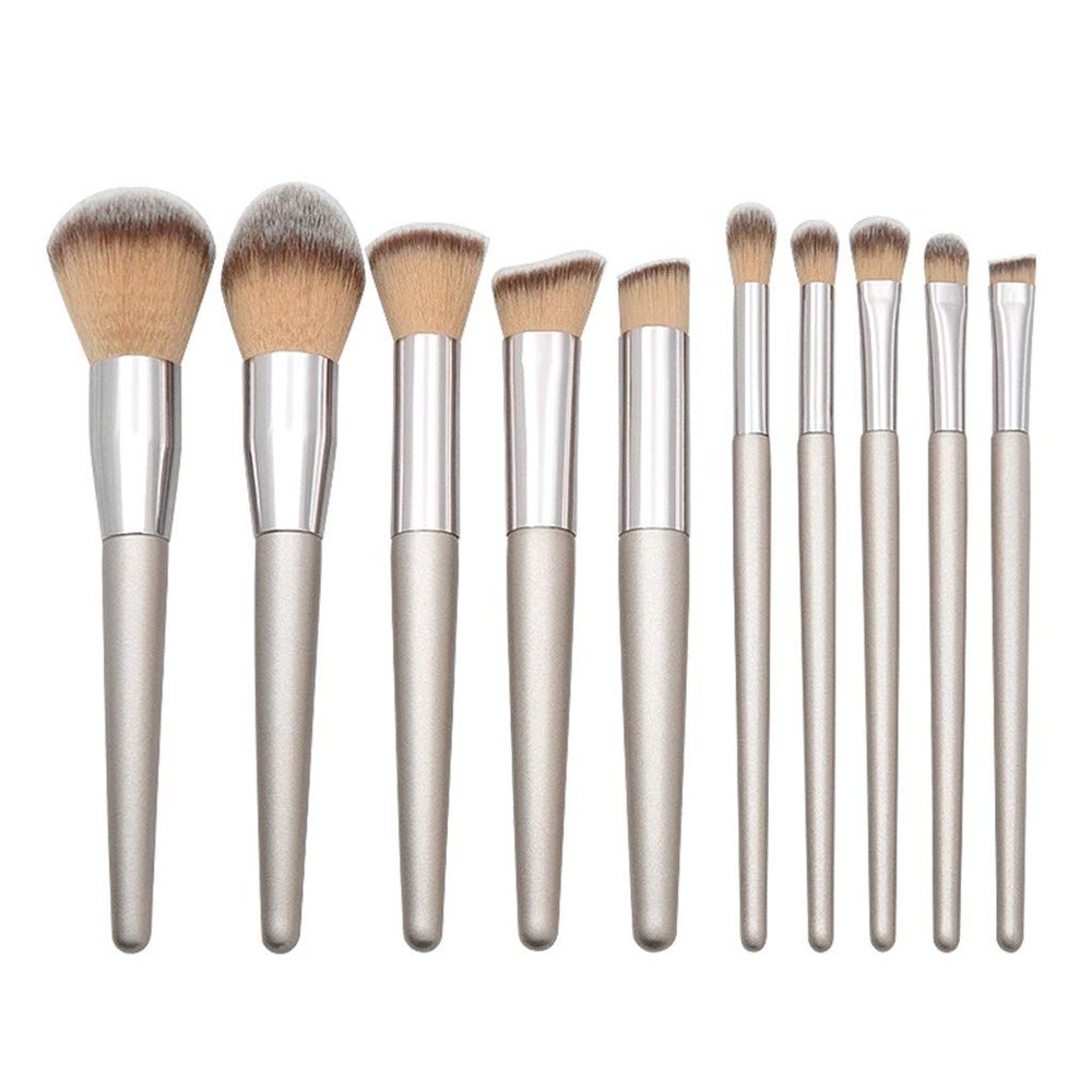 Handle Conical Grey Mouthpiece 10Pcs Brush Handle Set Makeup Beige Wooden Brush Eye Shadow Brush for