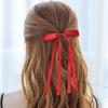 10 Pcs Hair Bow Clips for Girls, Bow Hair Clips for Women, Hair Ribbon Hair Bows with Long Tail, Polyester Exquisite Solid Color Hair Bows, Bowknot Tassel Claw Hair Clip for Women (Red) view 3