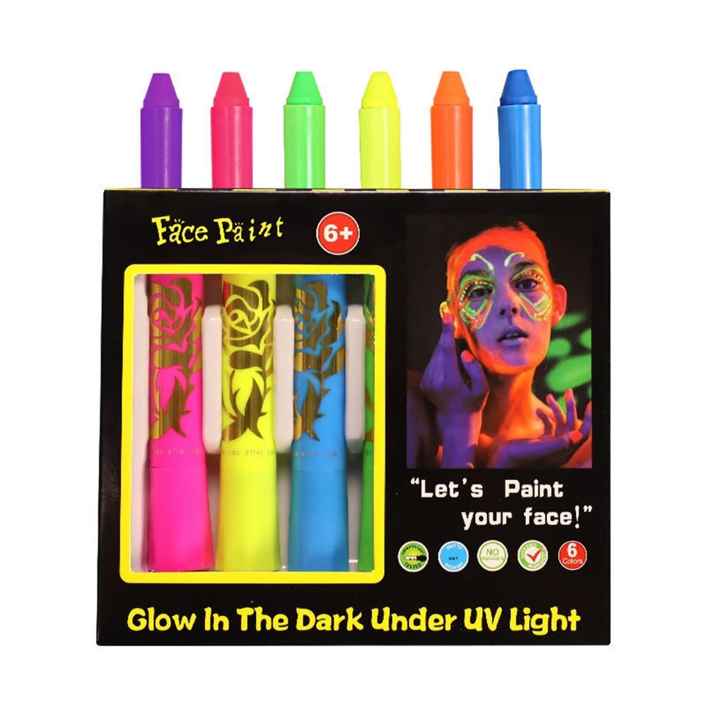 WAOCEO Face Painting Kit Multi-color Washable Crayon Set, Skin Paint Pen, Holiday Paint Set, Rotating Glow-in-the-dark Face Paint Stick Professional Body & Face Paint Kit ( Color : B(fluorescence) )