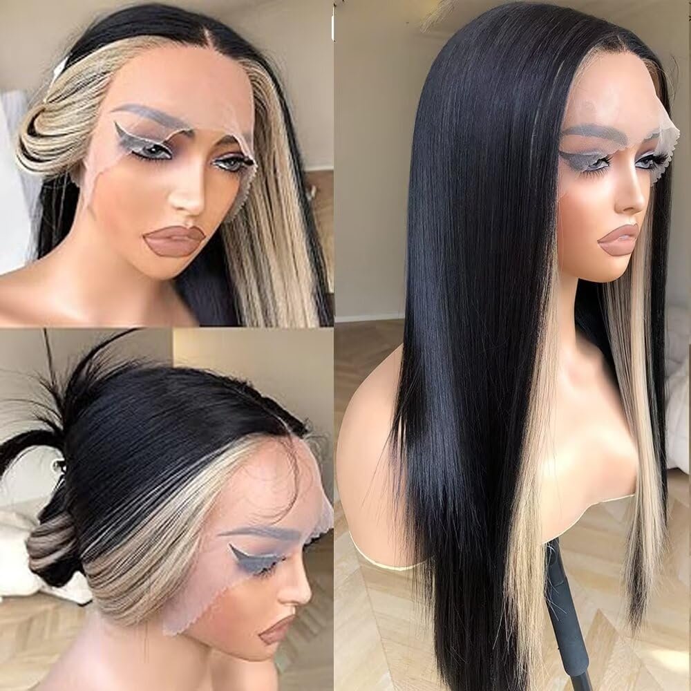 oulaer Straight Highlight 1B613 Color Lace Front Wig 13X6 Brazilian Virgin Remy Hair Wig 150% Density Pre Plucked With Baby Hair For Women HD Lace Wig 22Inch