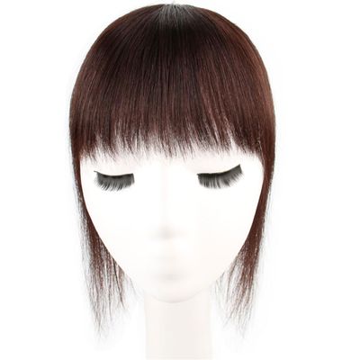 12x12 Natural Human Hair Air Bang One Piece Three Clips Clip in on for Thinning Hair Toppers White Hair for Woman Hair Loss (Bark brwon,20cm/8inch)